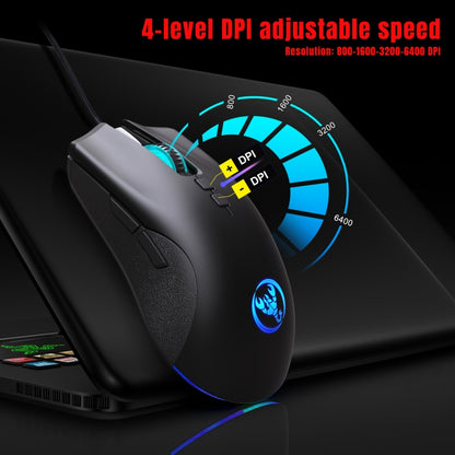 HXSJ A883 7 ปุ่ม 6400DPI RGB Light Mechanical Gaming เมาส์แบบมีสาย