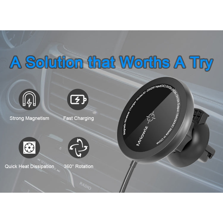 Mriowiz M-2002W 15W 360 องศาหมุน MagSafe Magnetic Car เครื่องชาร์จไร้สายสำหรับ iPhone 12 Series พร้อมสายข้อมูล USB + USB-C / Type-C ความยาวสายเคเบิล: 1 ม., M-2002W