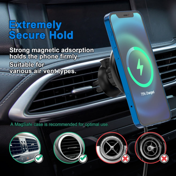 Mriowiz M-2002W 15W 360 องศาหมุน MagSafe Magnetic Car เครื่องชาร์จไร้สายสำหรับ iPhone 12 Series พร้อมสายข้อมูล USB + USB-C / Type-C ความยาวสายเคเบิล: 1 ม., M-2002W