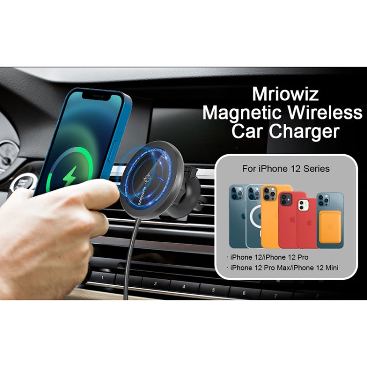 Mriowiz M-2002W 15W 360 องศาหมุน MagSafe Magnetic Car เครื่องชาร์จไร้สายสำหรับ iPhone 12 Series พร้อมสายข้อมูล USB + USB-C / Type-C ความยาวสายเคเบิล: 1 ม., M-2002W
