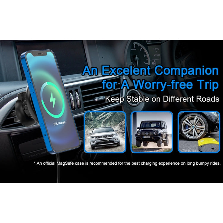 Mriowiz M-2002W 15W 360 องศาหมุน MagSafe Magnetic Car เครื่องชาร์จไร้สายสำหรับ iPhone 12 Series พร้อมสายข้อมูล USB + USB-C / Type-C ความยาวสายเคเบิล: 1 ม., M-2002W