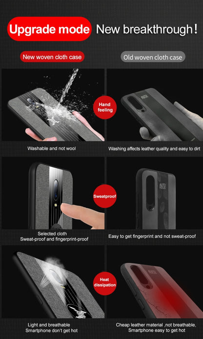 XINLI Stitching Cloth Texture เคส TPU กันกระแทกพร้อมตัวยึดแหวน, For OPPO Realme X / K3, For OPPO Realme X Lite, For OPPO Reno, For OPPO Reno 2, For OPPO Reno Z