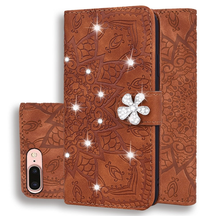 Calf Pattern Diamond Mandala Double Design ซองหนังนูนพร้อม Wallet & Holder & Card Slots, For iPhone 7 Plus / 8 Plus