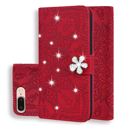 Calf Pattern Diamond Mandala Double Design ซองหนังนูนพร้อม Wallet & Holder & Card Slots, For iPhone 7 Plus / 8 Plus