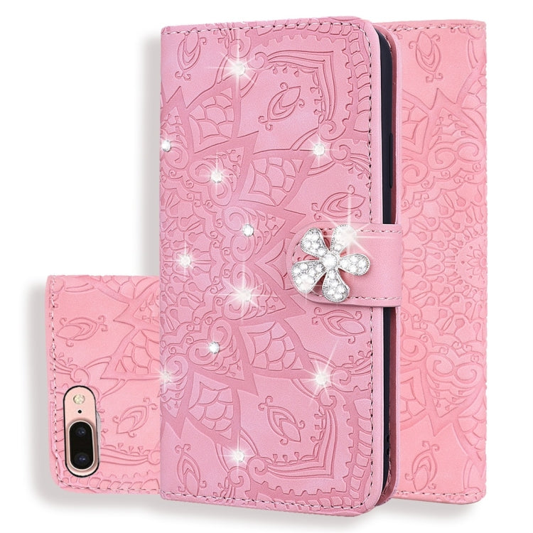 Calf Pattern Diamond Mandala Double Design ซองหนังนูนพร้อม Wallet & Holder & Card Slots, For iPhone 7 Plus / 8 Plus