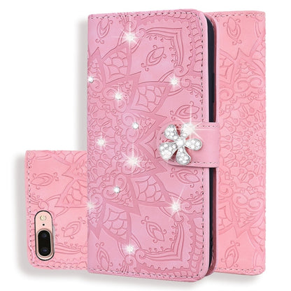 Calf Pattern Diamond Mandala Double Design ซองหนังนูนพร้อม Wallet & Holder & Card Slots, For iPhone 7 Plus / 8 Plus