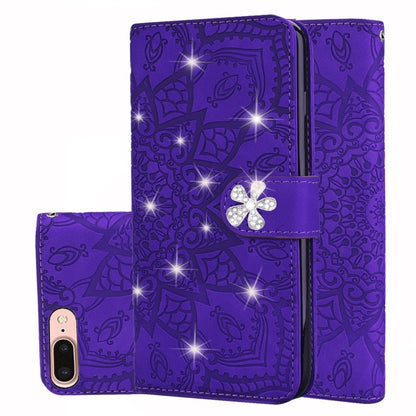 Calf Pattern Diamond Mandala Double Design ซองหนังนูนพร้อม Wallet & Holder & Card Slots, For iPhone 7 Plus / 8 Plus