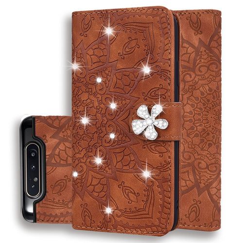 Calf Pattern Diamond Mandala Double Design ซองหนังนูนพร้อม Wallet & Holder & Card Slots, For Galaxy A80 / A90