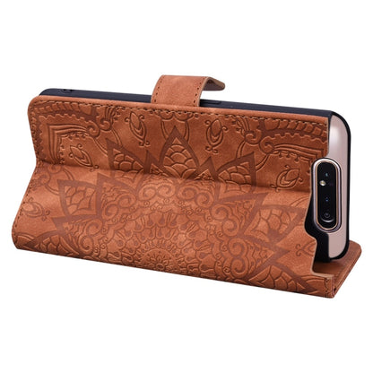 Calf Pattern Diamond Mandala Double Design ซองหนังนูนพร้อม Wallet & Holder & Card Slots, For Galaxy A80 / A90