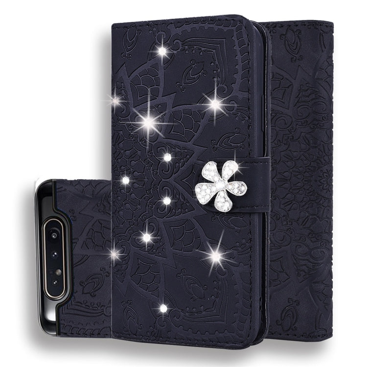 Calf Pattern Diamond Mandala Double Design ซองหนังนูนพร้อม Wallet & Holder & Card Slots, For Galaxy A80 / A90