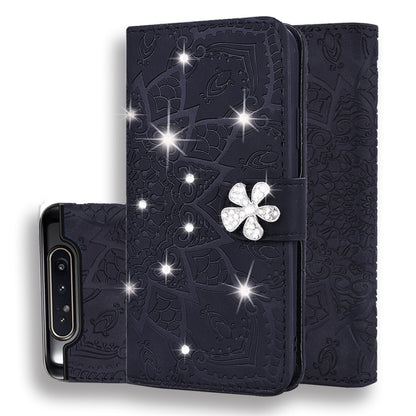 Calf Pattern Diamond Mandala Double Design ซองหนังนูนพร้อม Wallet & Holder & Card Slots, For Galaxy A80 / A90