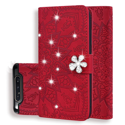 Calf Pattern Diamond Mandala Double Design ซองหนังนูนพร้อม Wallet & Holder & Card Slots, For Galaxy A80 / A90