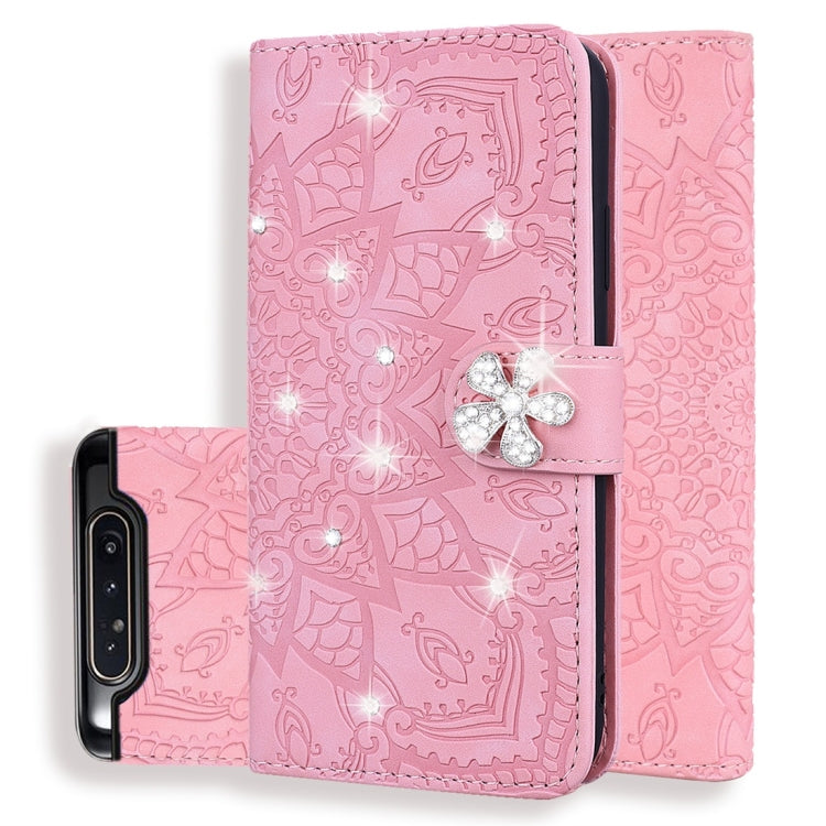 Calf Pattern Diamond Mandala Double Design ซองหนังนูนพร้อม Wallet & Holder & Card Slots, For Galaxy A80 / A90