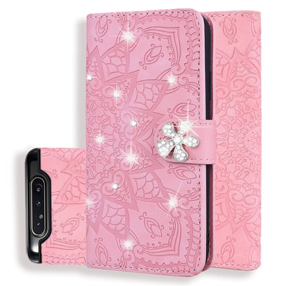 Calf Pattern Diamond Mandala Double Design ซองหนังนูนพร้อม Wallet & Holder & Card Slots, For Galaxy A80 / A90