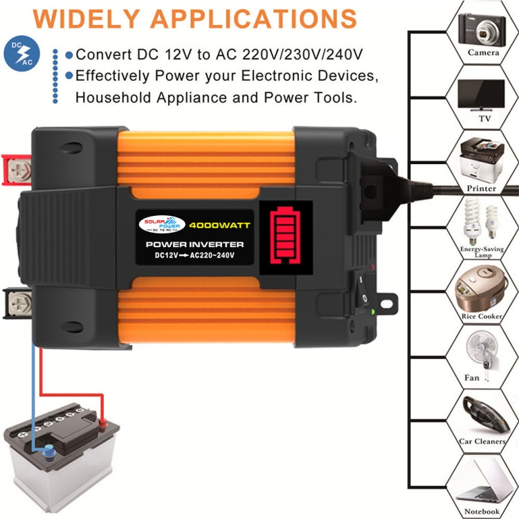 Little Wasp 12V ถึง 220V 4000W รถอินเวอร์เตอร์ไฟฟ้าพร้อมจอแสดงผล LED และ USB คู่, 12V to 220V 4000W