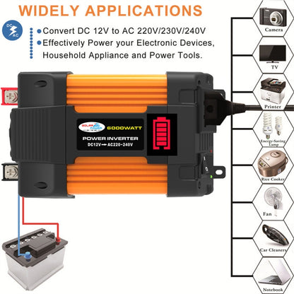 Little Wasp 12V to 220V 6000W รถอินเวอร์เตอร์พร้อมจอแสดงผล LED และ USB คู่, 12V to 220V 6000W