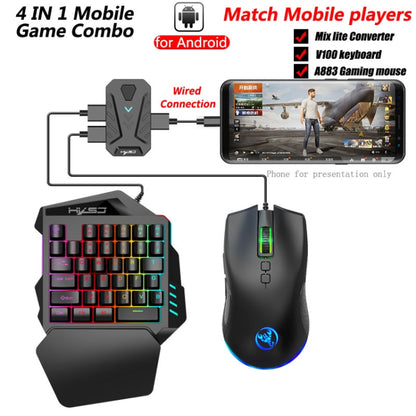 HXSJ P8 + V100 + J900 คีย์บอร์ดเมาส์แปลง + คีย์บอร์ดมือเดียว + การเขียนโปรแกรมชุดเมาส์สำหรับเล่นเกม, P8+V100+A883