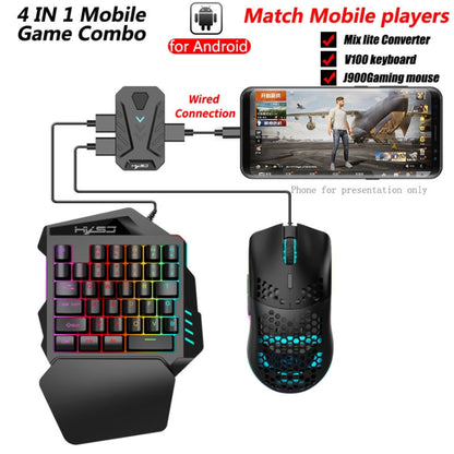 HXSJ V100+A883+P8 คีย์บอร์ดมือเดียว + การเขียนโปรแกรมเมาส์สำหรับเล่นเกม + คีย์บอร์ดเมาส์ชุดแปลง, V100+J900+P8