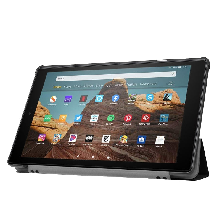 สำหรับ Amazon Kindle Fire HD 10 2017 / 2019Custer Texture ซองหนังพลิกแนวนอนพร้อมตัวยึดสามพับ & ฟังก์ชั่น Sleep / Wake-up, For Amazon Kindle Fire HD 10