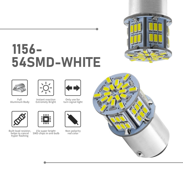 1 คู่ E0052 9-14V 1156-54SMD-2835 6000K 1080LM แสงสีขาวรถถอดรหัสไฟเลี้ยวย้อนกลับ, E0052