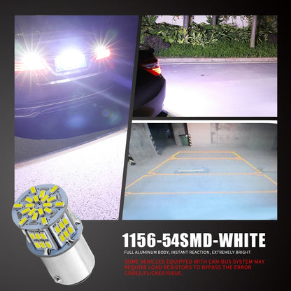 1 คู่ E0052 9-14V 1156-54SMD-2835 6000K 1080LM แสงสีขาวรถถอดรหัสไฟเลี้ยวย้อนกลับ, E0052