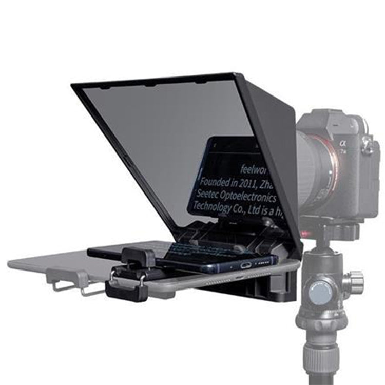 FEELWORLD TP2 Teleprompter แบบพกพาพร้อม Bluetooth รีโมทคอนโทรล เลนส์อะแดปเตอร์แหวนสำหรับต่ำกว่า 8 นิ้วโทรศัพท์มือถือ / แท็บเล็ต / กล้อง SLR, TP2