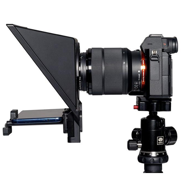 FEELWORLD TP2 Teleprompter แบบพกพาพร้อม Bluetooth รีโมทคอนโทรล เลนส์อะแดปเตอร์แหวนสำหรับต่ำกว่า 8 นิ้วโทรศัพท์มือถือ / แท็บเล็ต / กล้อง SLR, TP2