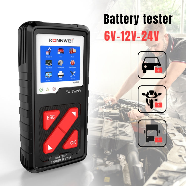 KONNWEI KW710 รถ 3.2 นิ้ว 6V-24V เครื่องทดสอบแบตเตอรี่กรดตะกั่วรองรับ 13 ภาษา, KW710