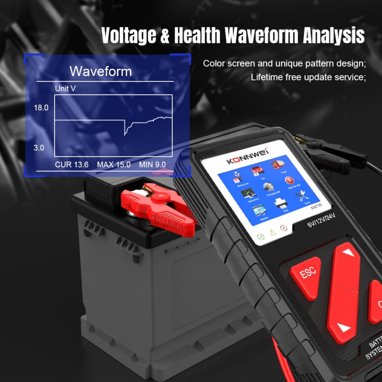 KONNWEI KW710 รถ 3.2 นิ้ว 6V-24V เครื่องทดสอบแบตเตอรี่กรดตะกั่วรองรับ 13 ภาษา, KW710