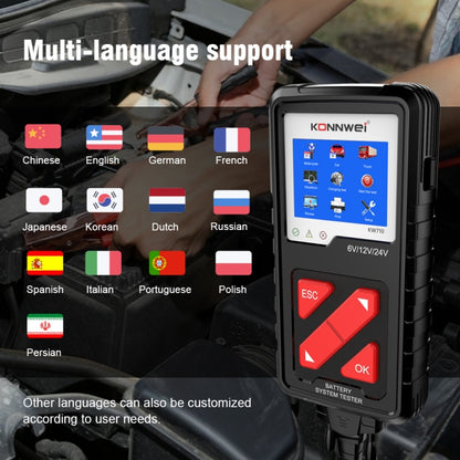 KONNWEI KW710 รถ 3.2 นิ้ว 6V-24V เครื่องทดสอบแบตเตอรี่กรดตะกั่วรองรับ 13 ภาษา, KW710