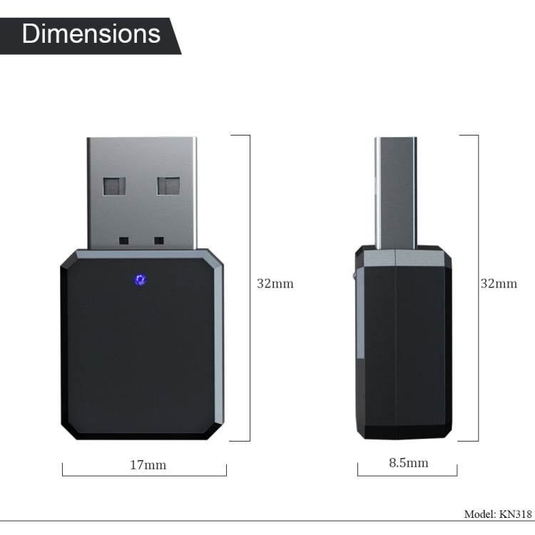 KN318 USB Bluetooth 5.1 อะแดปเตอร์เครื่องรับสัญญาณเสียง, KN318