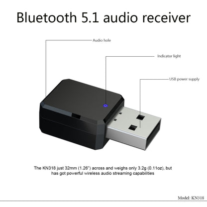 KN318 USB Bluetooth 5.1 อะแดปเตอร์เครื่องรับสัญญาณเสียง, KN318