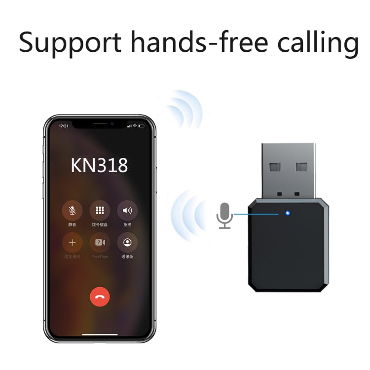 KN318 USB Bluetooth 5.1 อะแดปเตอร์เครื่องรับสัญญาณเสียง, KN318