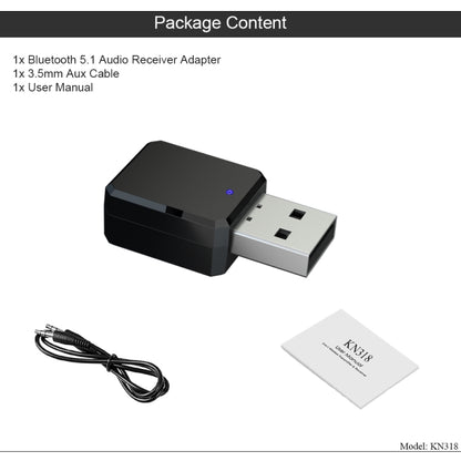 KN318 USB Bluetooth 5.1 อะแดปเตอร์เครื่องรับสัญญาณเสียง, KN318