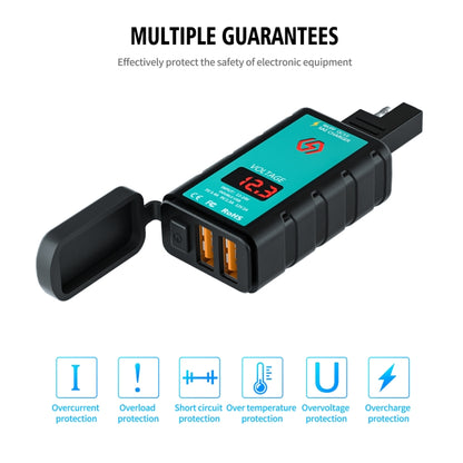 WUPP ZH-1422A2 DC12-24V รถจักรยานยนต์ Square Dual USB เครื่องชาร์จชาร์จเร็วพร้อมสวิตช์ + โวลต์มิเตอร์ + ซ็อกเก็ต SAE ในตัว + 1 เมตรสายเคเบิลซ็อกเก็ต SAE, ZH-1422A2