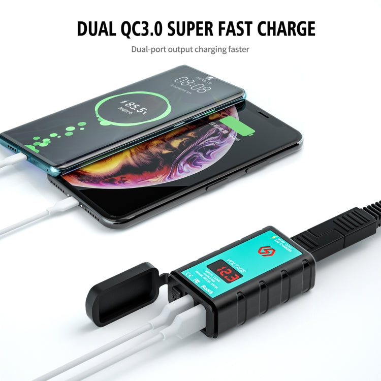 WUPP ZH-1422A2 DC12-24V รถจักรยานยนต์ Square Dual USB เครื่องชาร์จชาร์จเร็วพร้อมสวิตช์ + โวลต์มิเตอร์ + ซ็อกเก็ต SAE ในตัว + 1 เมตรสายเคเบิลซ็อกเก็ต SAE, ZH-1422A2