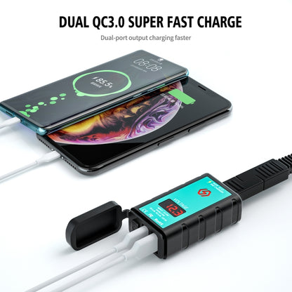 WUPP ZH-1422A3 DC12-24V รถจักรยานยนต์ Square Dual USB Fast Charger Charger พร้อมสวิตช์ + โวลต์มิเตอร์ + ซ็อกเก็ต SAE ในตัว + 1.4m OT Terminal Cable, ZH-1422A3