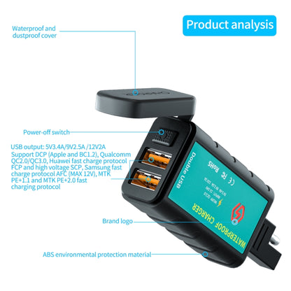 WUPP ZH-1422C2 รถจักรยานยนต์ Square Dual USB Fast Charger Charger พร้อมสวิตช์ + ซ็อกเก็ต SAE ในตัว + 1m SAE Socket Cable, ZH-1422C2