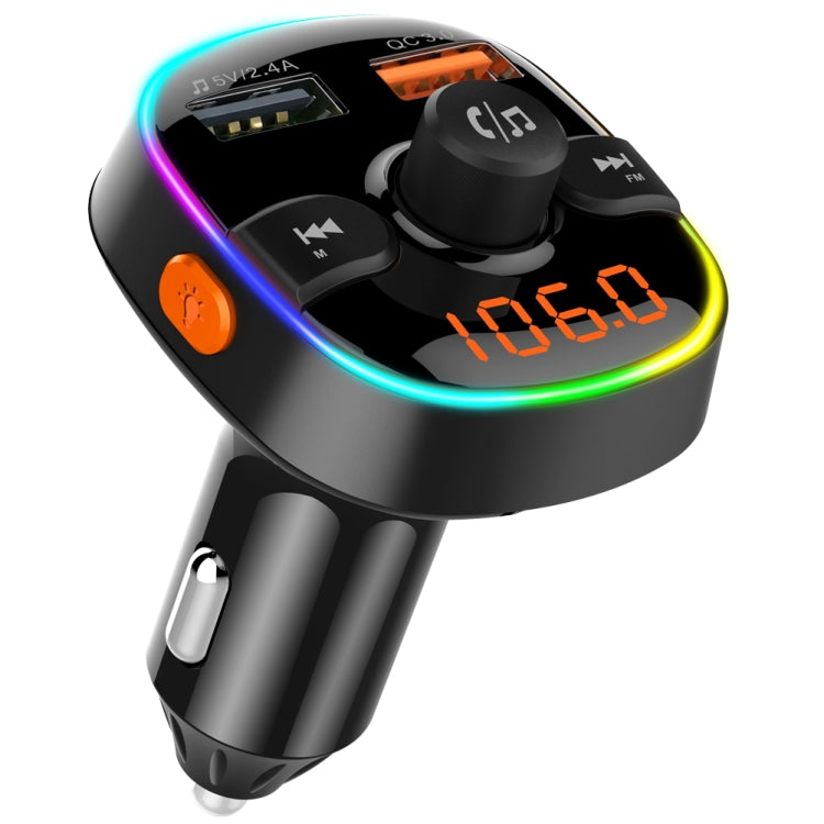 BC52 QC3.0 การชาร์จไฟอย่างรวดเร็วรถบรรยากาศที่มีสีสันแสงบลูทูธเครื่องเล่น MP3 เครื่องส่งสัญญาณ FM, BC52