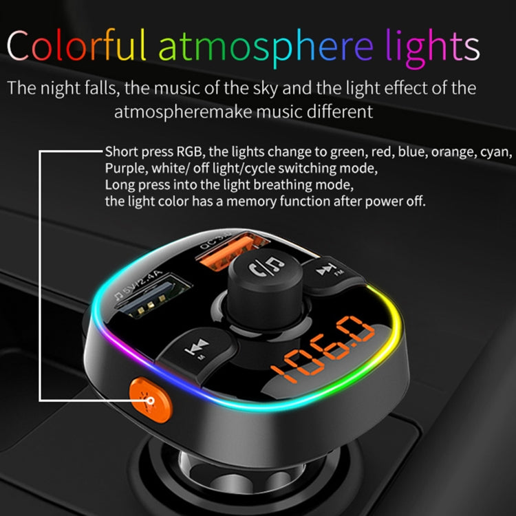 BC52 QC3.0 การชาร์จไฟอย่างรวดเร็วรถบรรยากาศที่มีสีสันแสงบลูทูธเครื่องเล่น MP3 เครื่องส่งสัญญาณ FM, BC52