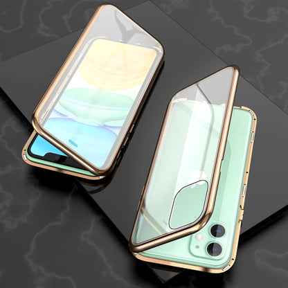Ultra Slim Double Sides Magnetic Adsorption Angular Frame กระจกเทมเปอร์เคสพลิกแม่เหล็ก, For iPhone 11, For iPhone 11 Pro, For iPhone 11 Pro Max