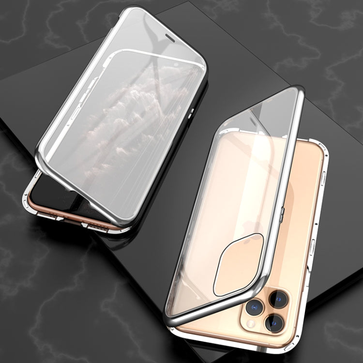 Ultra Slim Double Sides Magnetic Adsorption Angular Frame กระจกเทมเปอร์เคสพลิกแม่เหล็ก, For iPhone 11, For iPhone 11 Pro, For iPhone 11 Pro Max