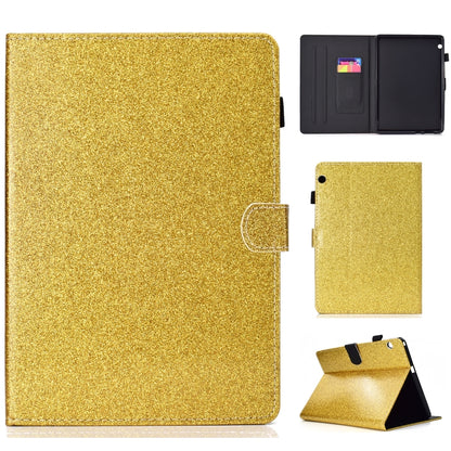 ซองหนังพลิกแนวนอนเคลือบเงาผงแวววาวพร้อมตัวยึดและช่องเสียบการ์ด, For Huawei MediaPad M6 8.4, For Huawei MediaPad M6 10.8, For Huawei MediaPad T3 7.0, For Huawei MediaPad T3 10.0, For Huawei MediaPad T5, For iPad 10.2 / 10.5, For iPad 2 / 3 / 4          ...