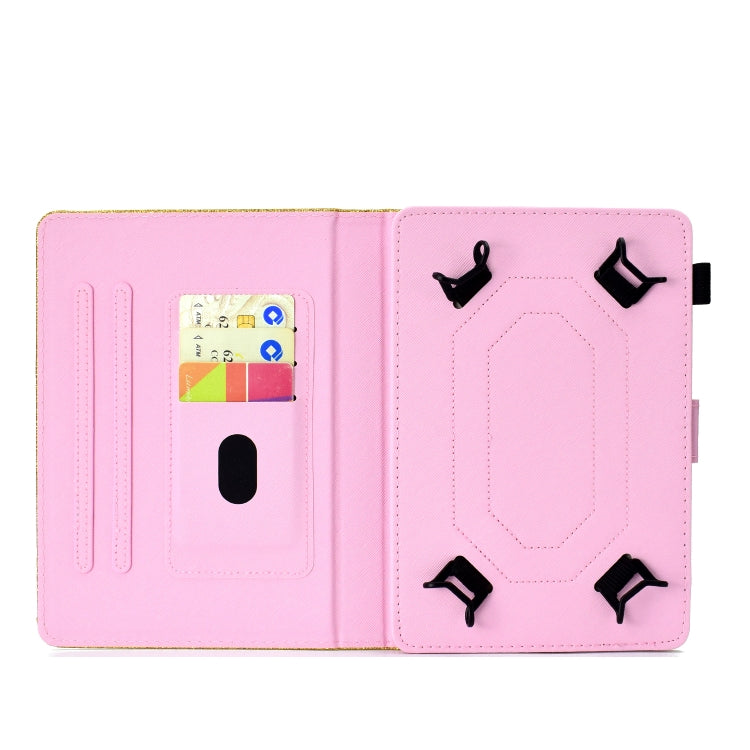 ซองหนังพลิกแนวนอนเคลือบเงาผงแวววาวพร้อมตัวยึดและช่องเสียบการ์ด, For 7 inch Tablet, For 8 inch Tablet, For 10 inch Tablet