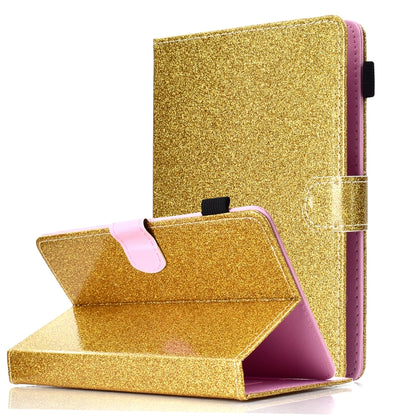 ซองหนังพลิกแนวนอนเคลือบเงาผงแวววาวพร้อมตัวยึดและช่องเสียบการ์ด, For 7 inch Tablet, For 8 inch Tablet, For 10 inch Tablet