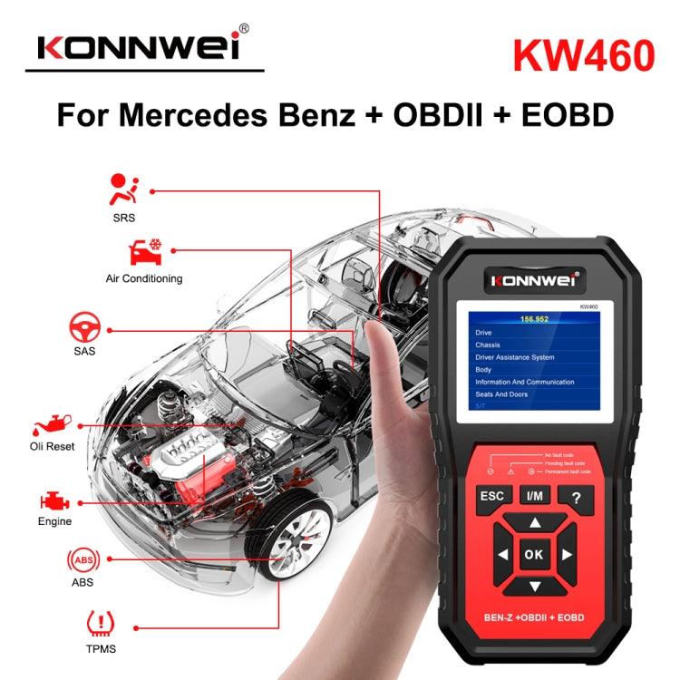 KONNWEI KW460 รถ 2.8 นิ้ว 12V แบตเตอรี่ตะกั่วกรดเครื่องทดสอบเครื่องมือวินิจฉัยความผิด, KW460
