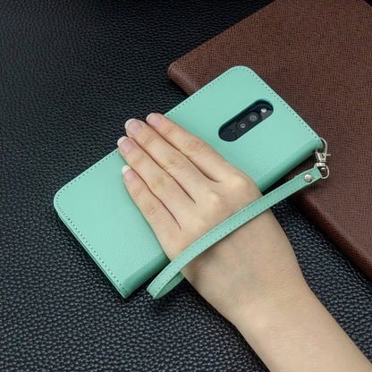 ซองหนัง PU พลิกแนวนอนเนื้อลิ้นจี่สีบริสุทธิ์พร้อมตัวยึดและช่องเสียบการ์ดและกระเป๋าสตางค์และเชือกเส้นเล็ก, For Xiaomi Redmi  8