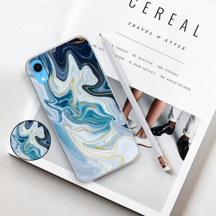 เคสป้องกัน TPU หินอ่อนเคลือบเงานูนพร้อมตัวยึด, For iPhone XR