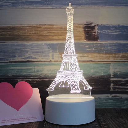 ฐานสีขาว Creative 3D Tricolor LED ไฟกลางคืนสำหรับตกแต่ง, รุ่น USB ของปุ่ม, Cat, Iorn Tower, I Love You, Jellyfish, Love Balloon Bear, Castle in the Sky, Have You All the Way, Love Bear, Deer, Geometric Horse, Castle, Pig, Heart, Love Balloon, Carousel ...