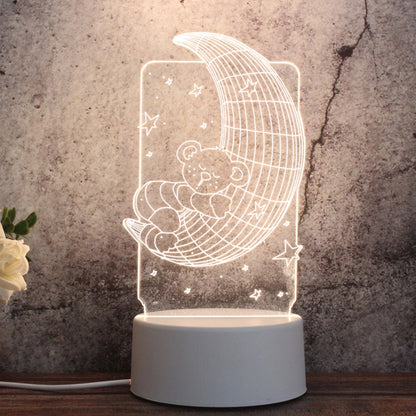 ฐานสีขาว Creative 3D Tricolor LED ไฟกลางคืนสำหรับตกแต่ง, รุ่น USB ของปุ่ม, Cat, Iorn Tower, I Love You, Jellyfish, Love Balloon Bear, Castle in the Sky, Have You All the Way, Love Bear, Deer, Geometric Horse, Castle, Pig, Heart, Love Balloon, Carousel ...